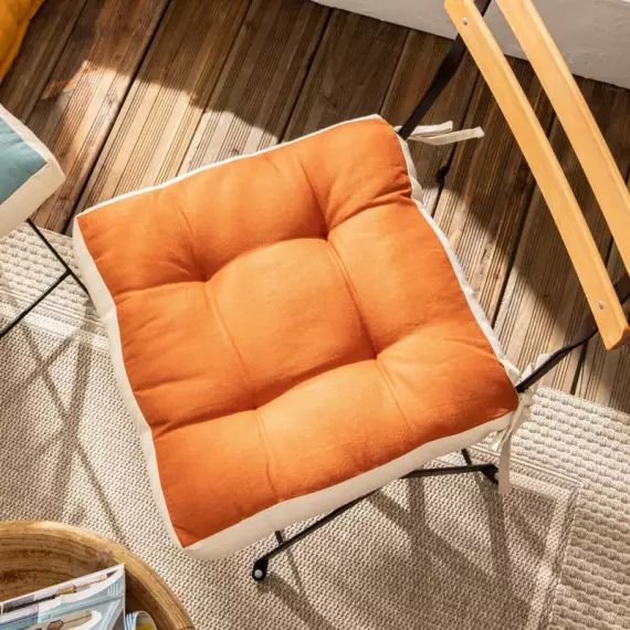 Galette de chaise Leya, coton biologique déperlant, marron l.40 x H.40 cm