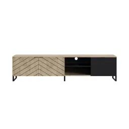 Meuble TV style contemporain 200 cm noir / bois
