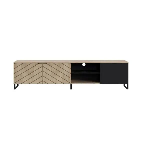 Meuble TV style contemporain 200 cm noir / bois