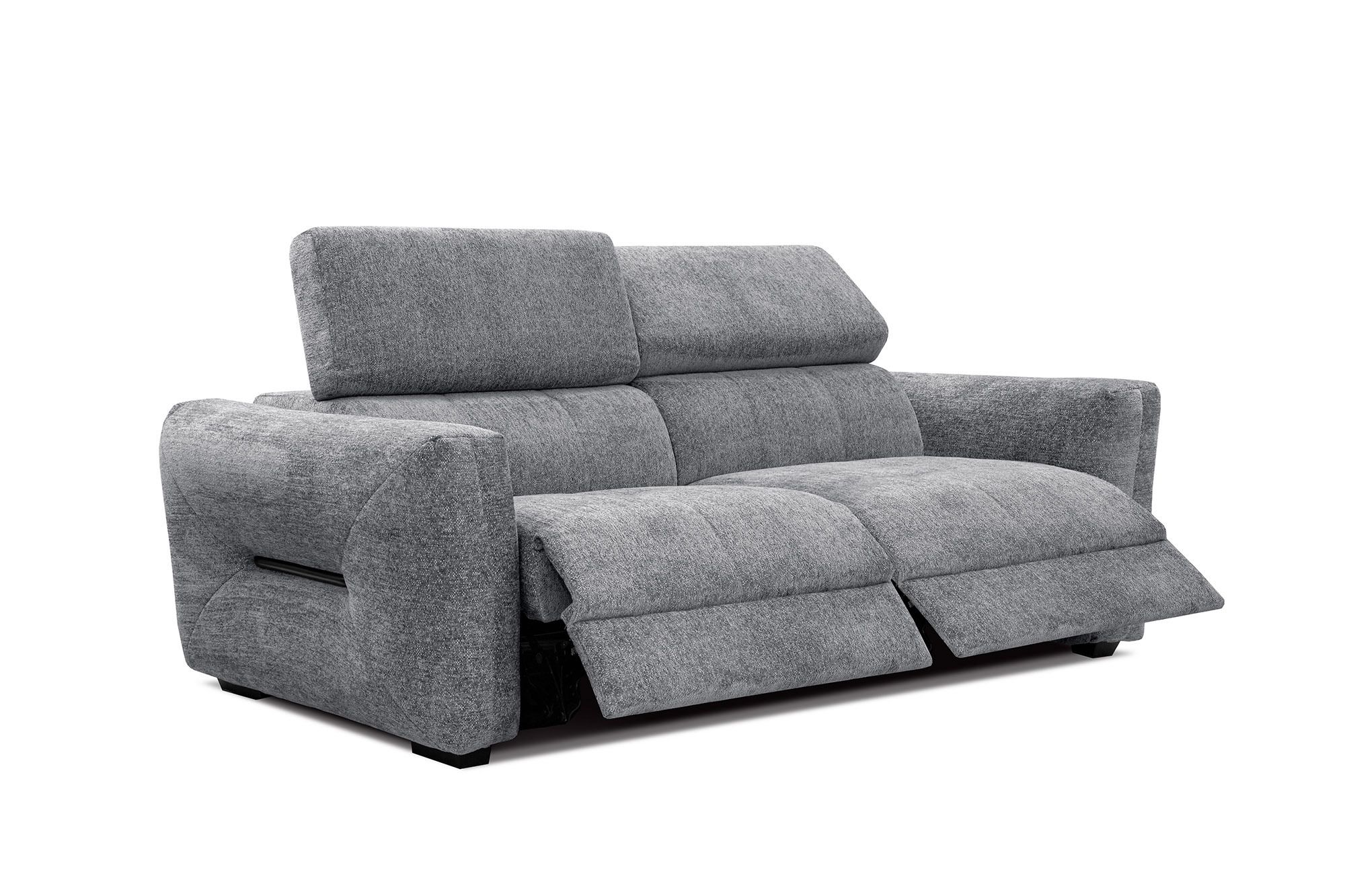 Canapé droit 3 places avec 2 relax électriques tissu gris