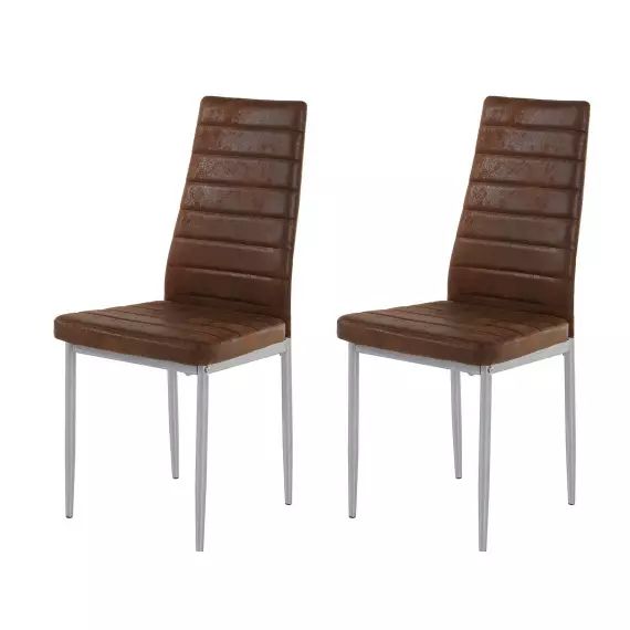 Lot de 2 chaises de salle à manger rembourrées en microfibre marron