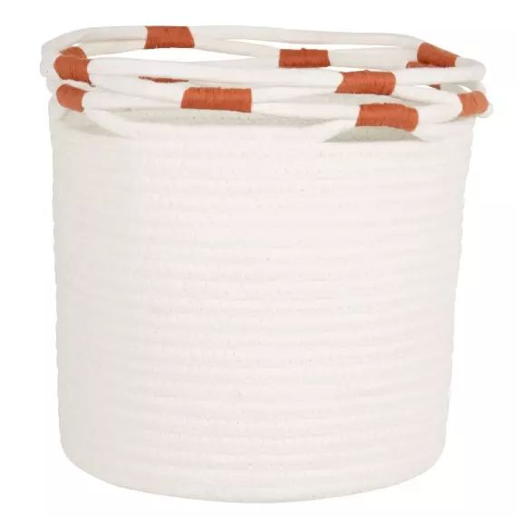 Panier de rangement blanc et orange avec couvercle