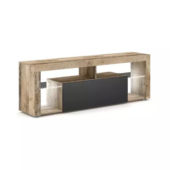 Meuble tv 1 porte 140 cm avec led naturel et gris anthracite