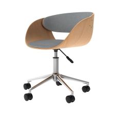 Chaise de bureau pivotante sur roulettes en bois et tissu gris