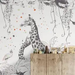 Papier peint enfant panoramique enfant scène girafes – 250×510