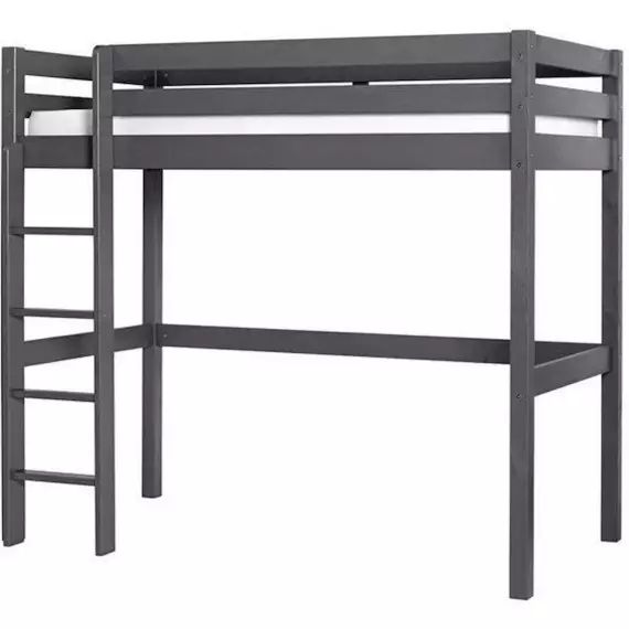 Lit mezzanine en bois massif certifié FSC® pin – Couchage 90×190 cm Anthracite gris