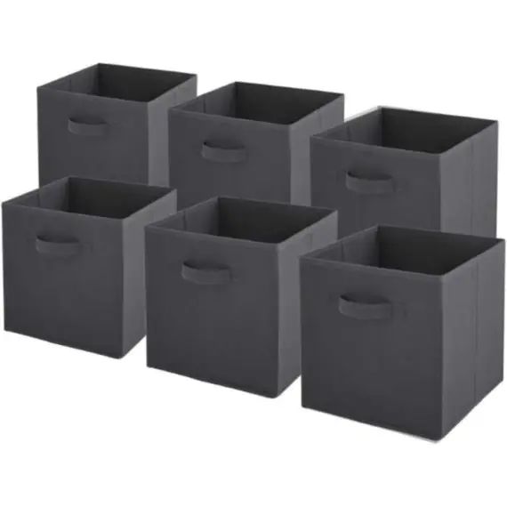 Lot de 6 paniers  pliables en tissu gris 31x31x31cm