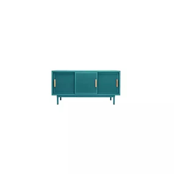 Buffet B perforé en Métal, Chêne – Couleur Vert – 150 x 43 x 75 cm