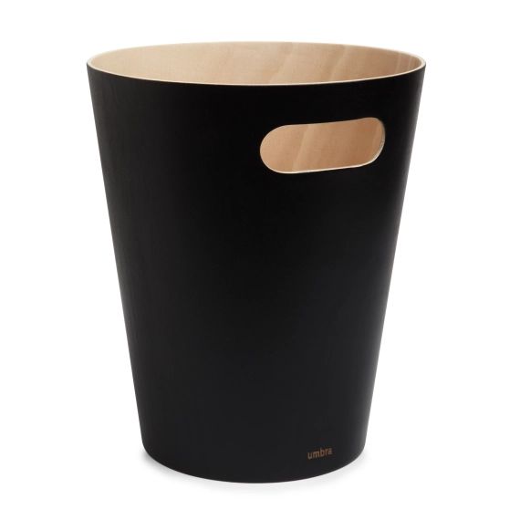 Poubelle Ø23 x 28 cm en bois naturel noir