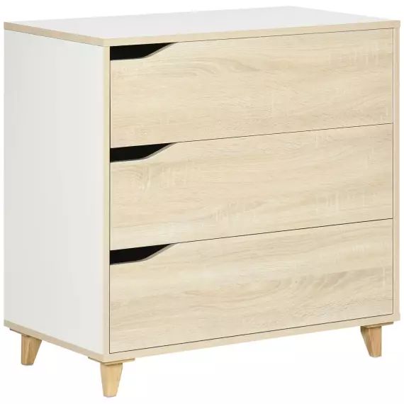 Commode design scandinave 3 tiroirs blanc aspect bois clair