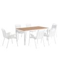image de tables de jardin scandinave Table de jardin et 6 fauteuils en aluminium cordes blanches