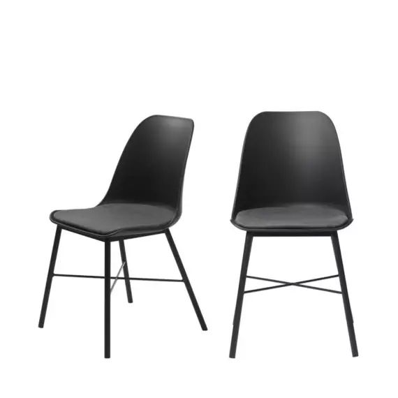 Curvi – Lot de 2 chaises en plastique et métal – Couleur – Noir