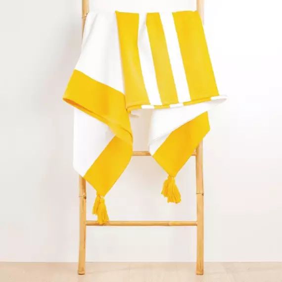 Plaid Slavia pompons, jaune l.180 x L.220 cm