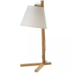 Lampe de table en bambou et abat-jour blanc H50cm