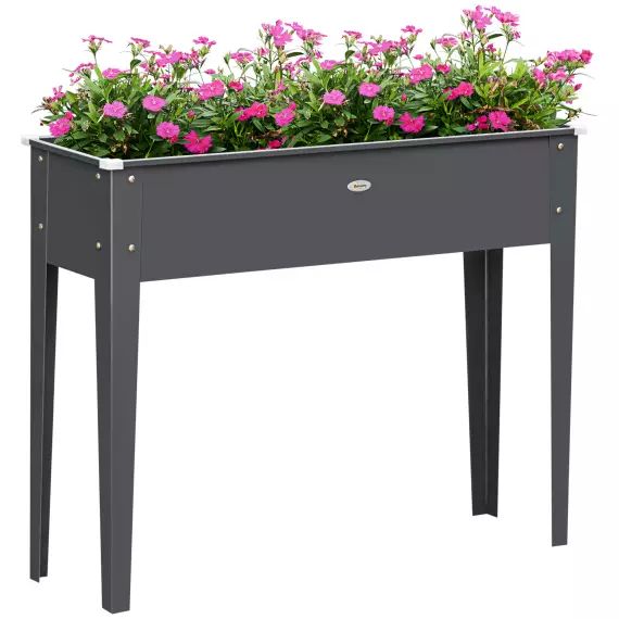 Jardinière sur pied – fonction drainage – acier galvanisé gris
