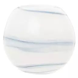 Vase rond en verre recyclé bleu et blanc H18