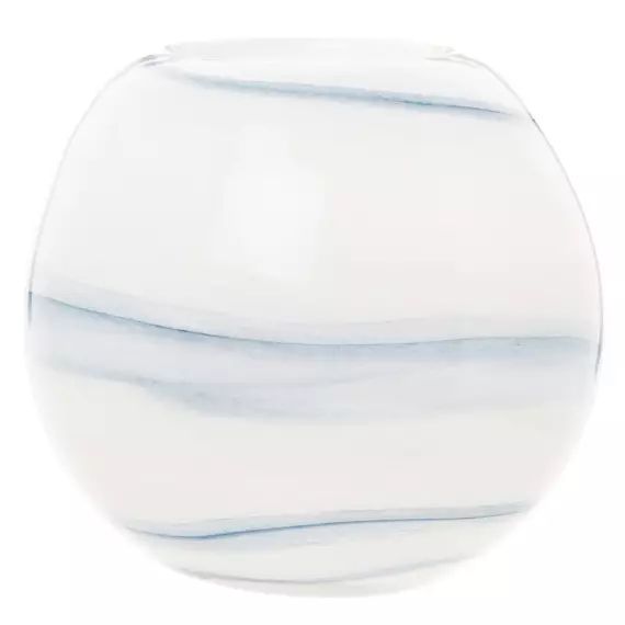 Vase rond en verre recyclé bleu et blanc H18