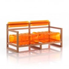 Canapé 2 places pvc orange cristal cadre en bois
