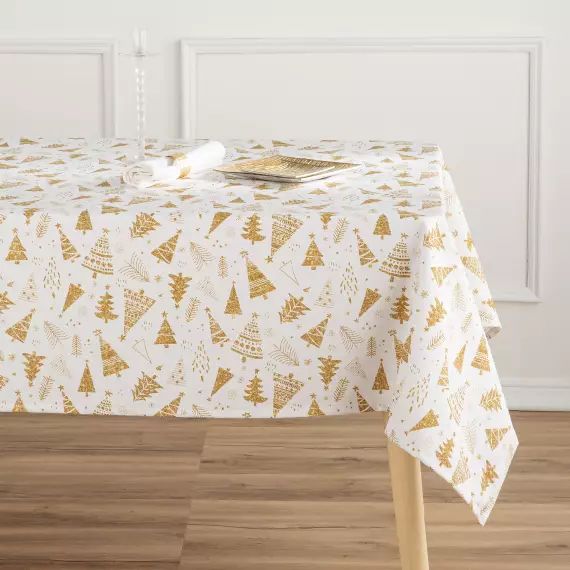 Nappe en coton antitâche dessin de nöel or 140×240 cm