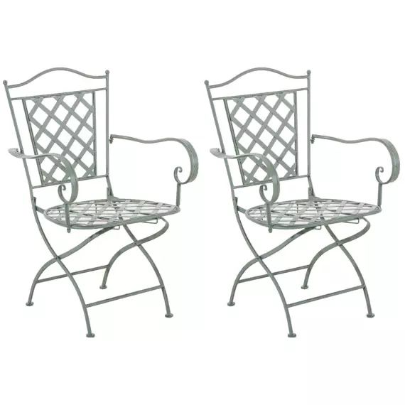 Lot de 2 chaises de jardin pliables en métal Vert antique