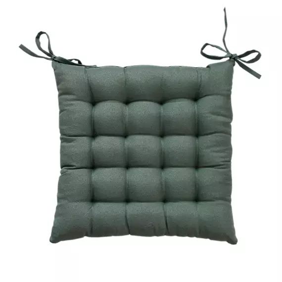 Galette de chaise unie et piquée polyester vert gris 38 x 38