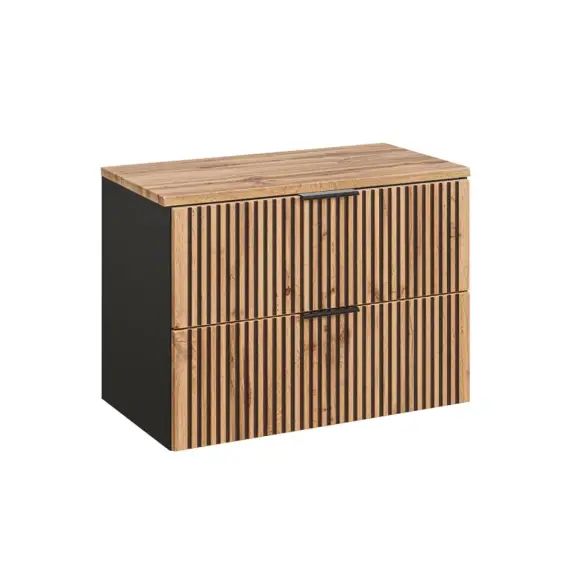 Meuble sous-vasque 80cm plan de toilette naturel et noir