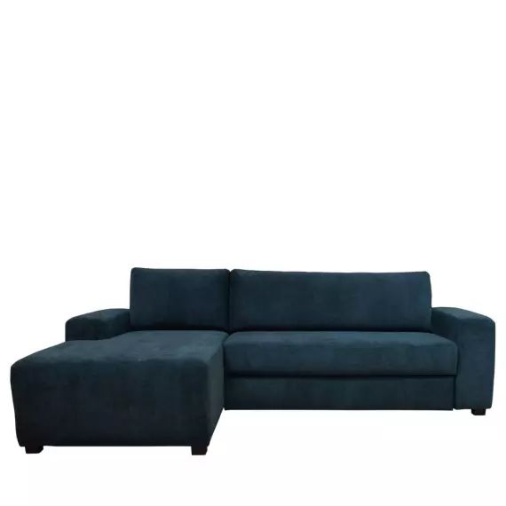 Inaya – Canapé d&rsquo;angle gauche convertible en tissu – Couleur – Bleu pétrole
