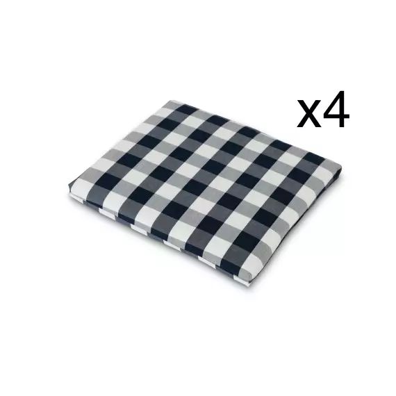 Pack 4 coussins chaises de jardin carrés bleu/blanc