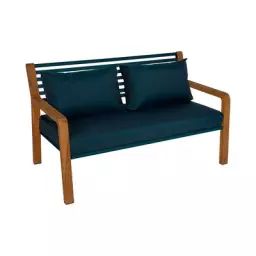 Canapé de jardin 2 places Somerset en Bois, Tissu outdoor déperlant – Couleur Bleu – 142 x 73.5 x 80.5 cm – Designer Studio