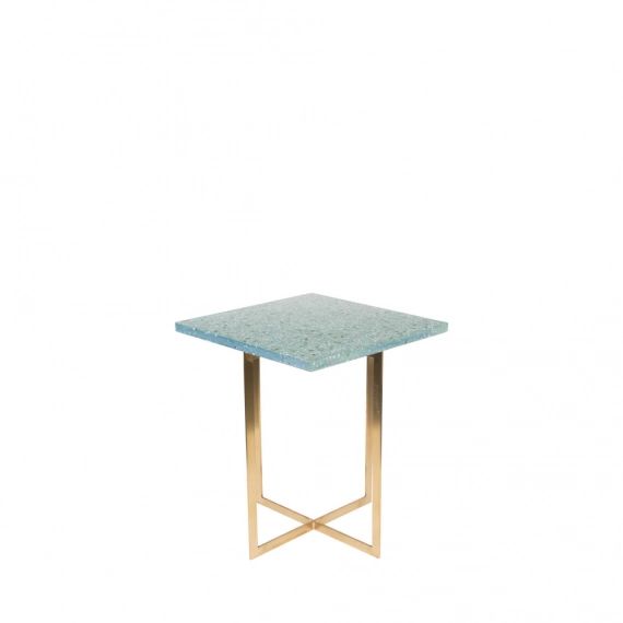 Table d’appoint carrée métal et terrazzo turquoise