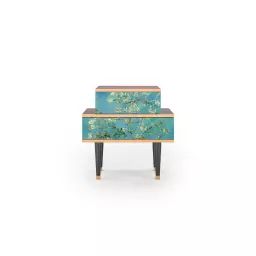 Table de chevet bleu 2 tiroirs L 58 cm