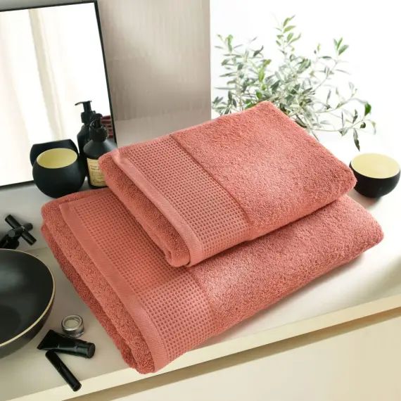 Drap de bain 100×150 rose bois de rose en coton 500 g/m²