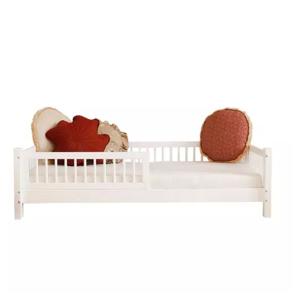 Lit 90×190 barrière et sommier inclus pieds 10 cm – Blanc