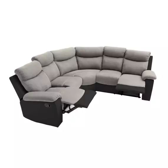 Canapé d’Angle de Relaxation OSCAR 5 places bi-matière – Gris et Noir – 238 x 238 x 99 cm – Usinestreet