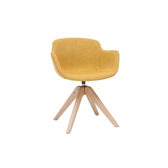 Chaise design tissu effet velours jaune moutarde et bois AARON