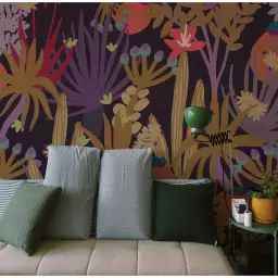 Papier peint panoramique jungle cactus 525 x 250  prune