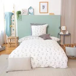 Parure de lit enfant en gaze de coton blanc gris 140 x 200 cm