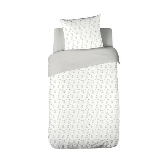 Parure de lit enfant en gaze de coton blanc gris 140 x 200 cm