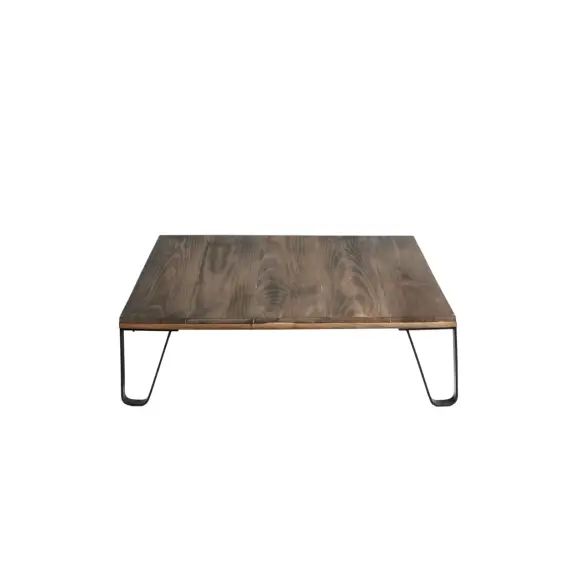 Table basse en bois récupéré et fer de couleur beige