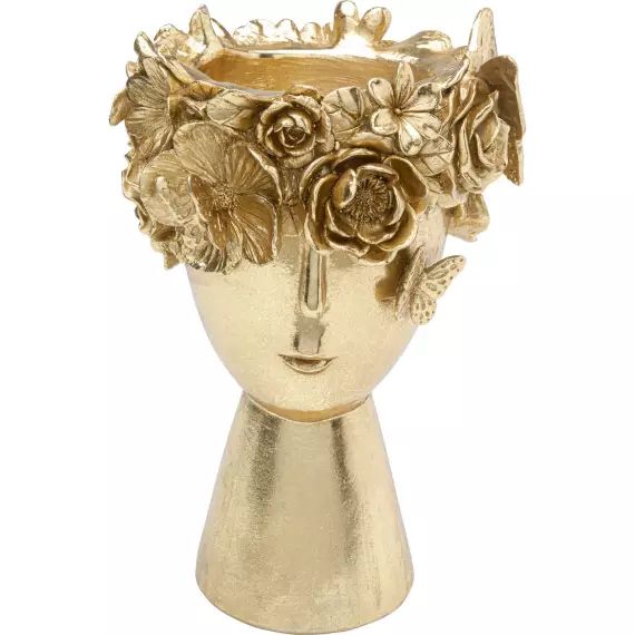 Vase femme couronne de fleurs en polyrésine dorée H30
