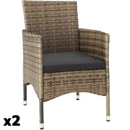 Lot de 2 fauteuils de jardin acier avec 2 sets de housses marron
