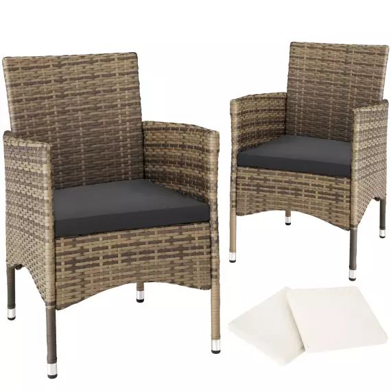 Lot de 2 fauteuils de jardin acier avec 2 sets de housses marron