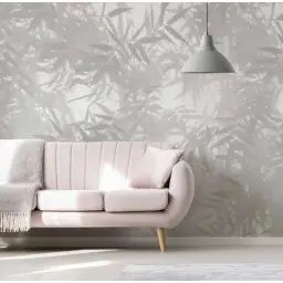 Papier peint panoramique ombres bambous 375 x 250 cm gris