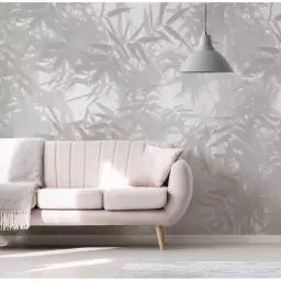 Papier peint panoramique ombres bambous 375 x 250 cm gris