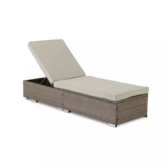 Bain de soleil en aluminium en rotin synthétique avec coussin et roues