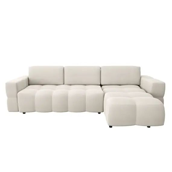 Canapé d&rsquo;angle droit convertible coffre tissu tramé crème 260cm