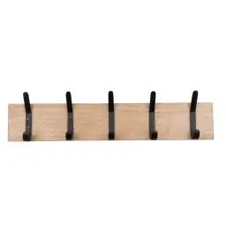 Patère 5 crochets en bois de manguier et métal noir