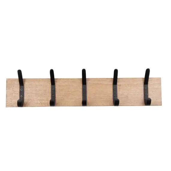 Patère 5 crochets en bois de manguier et métal noir