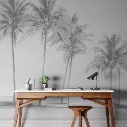 Papier peint panoramique palmiers 225 x 250 cm gris