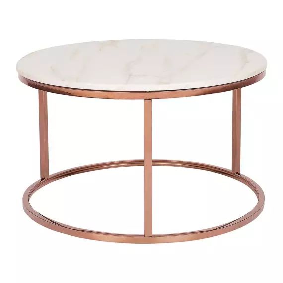Table basse cuivrée avec effet marbre rose